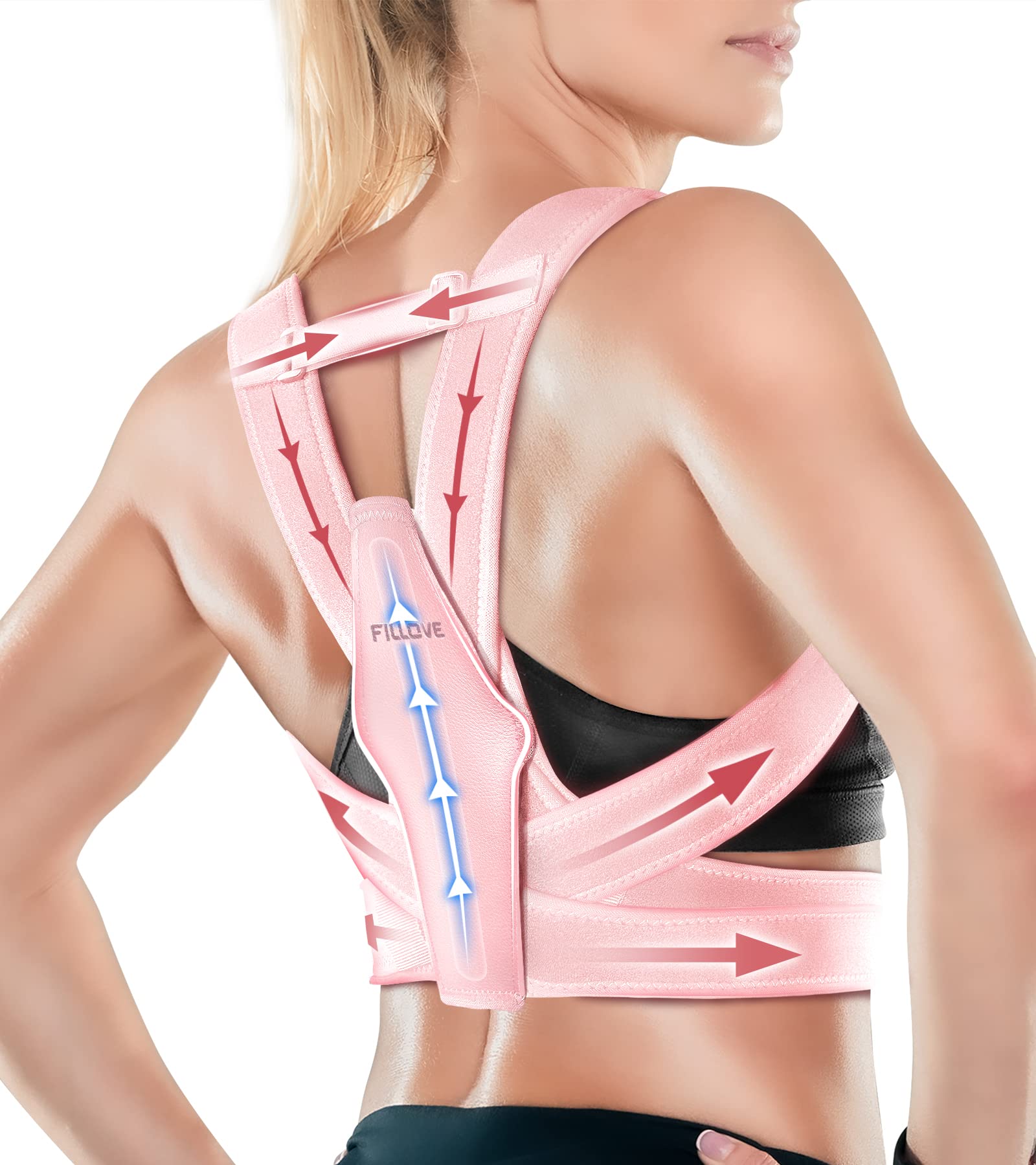 FILLOVE Posture Corrector for Women and Men with Magnetic Therapy Back Support Strong Traction & Fully Adjustable Upper Back Brace Back Straightener for Neck Clavicle Spine and Shoulder Pain Relief