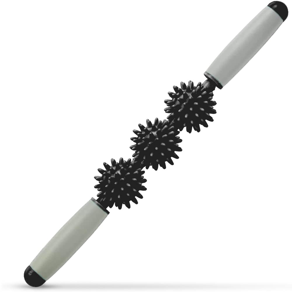 Fascia Muscle Roller Cellulite Massager Fascia Roller for Cellulite and Sore Muscles Neck Leg Back Pressure Trigger Point Body Roller Deep Tissue Massage Stick Tools - 3 Massage Balls | Black